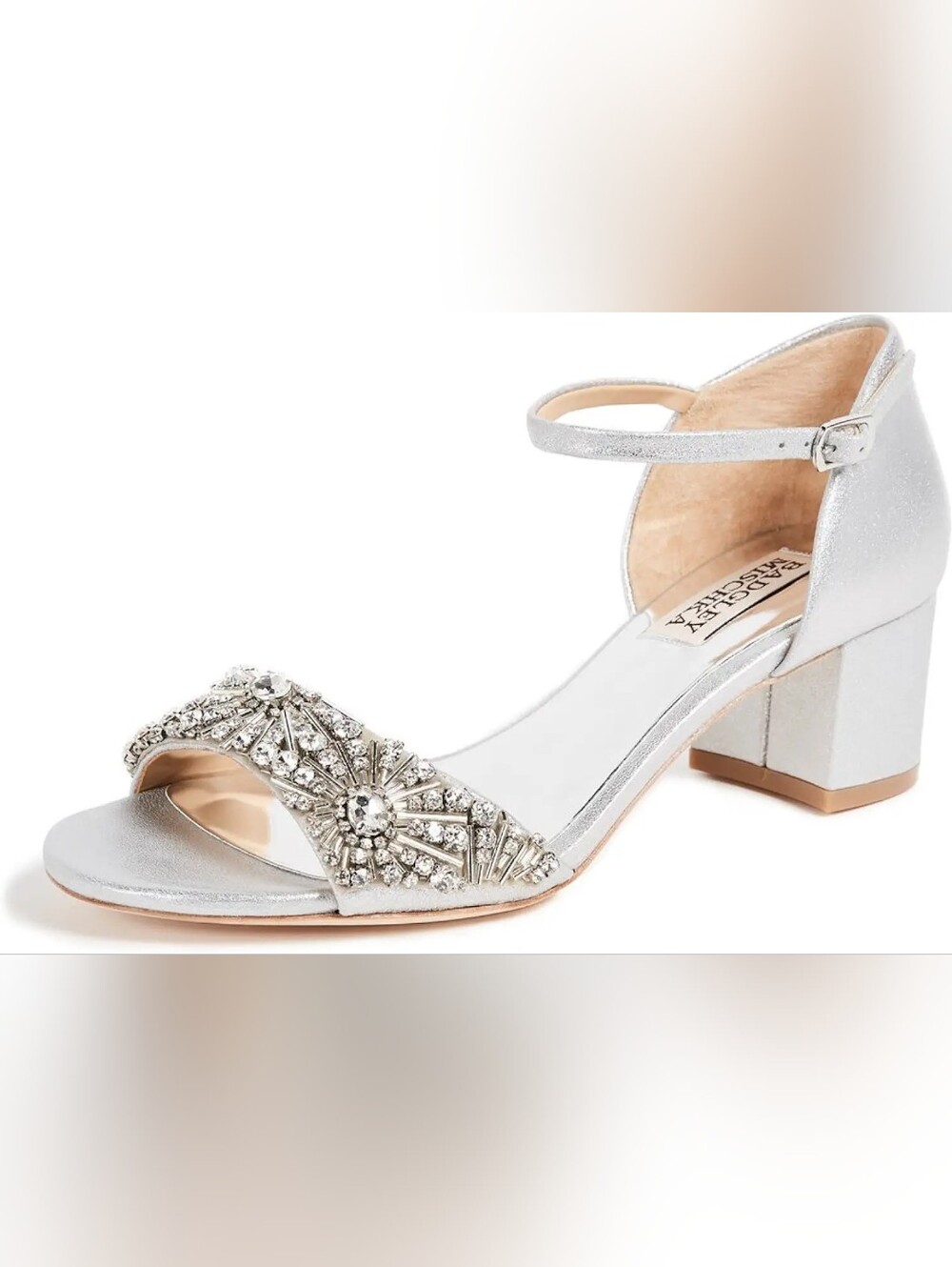 Badgley Mischka Mareva Silver Embellished Ankle-Strap Sandals sz 8.5